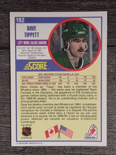 1990-91 Score Canadian #192 Dave Tippett