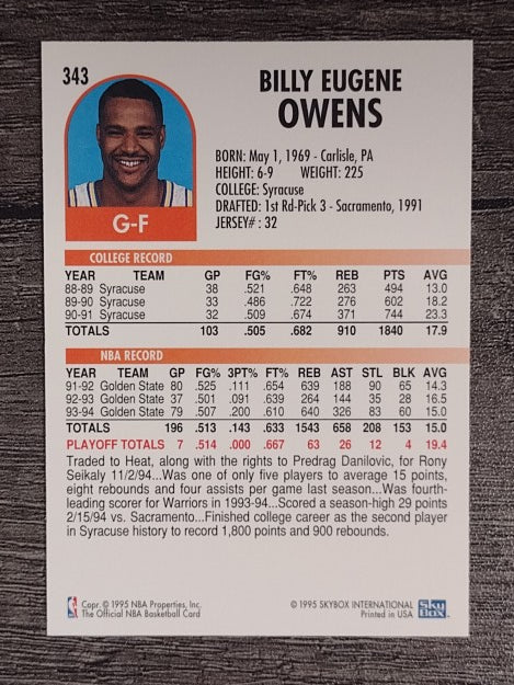 1994-95 Hoops #343 Billy Owens