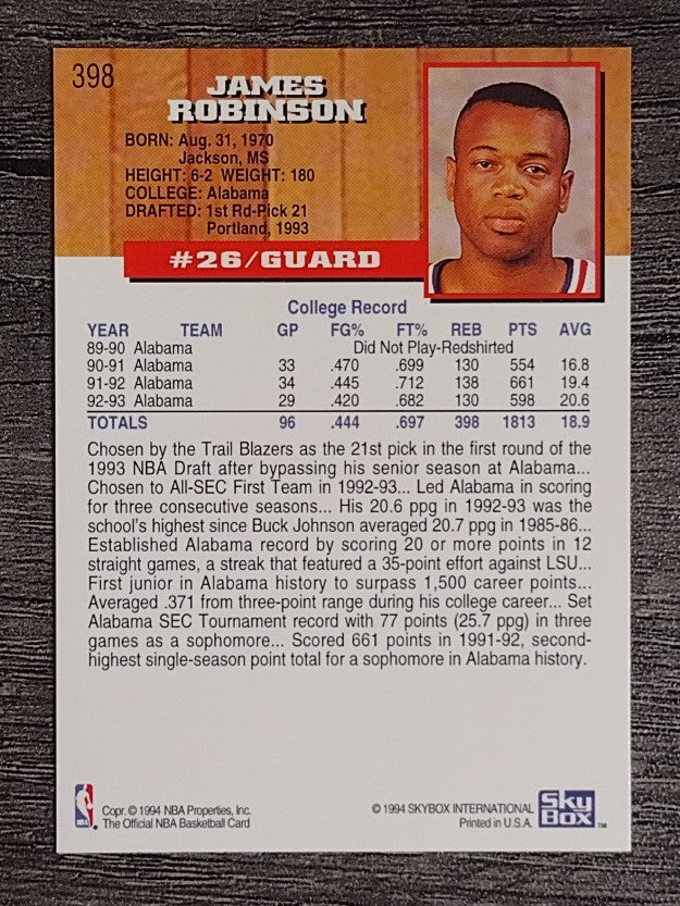 1993-94 Hoops #398 James Robinson RC