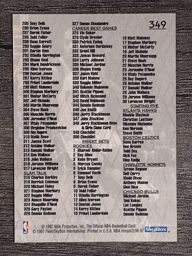 1996-97 Hoops #349 Checklist 201-350/inserts