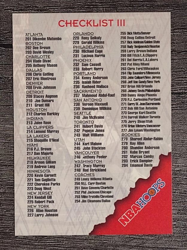 1996-97 Hoops #349 Checklist 201-350/inserts