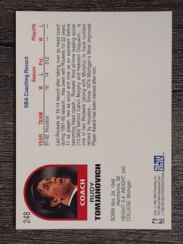 1992-93 Hoops #248 Rudy Tomjanovich CO