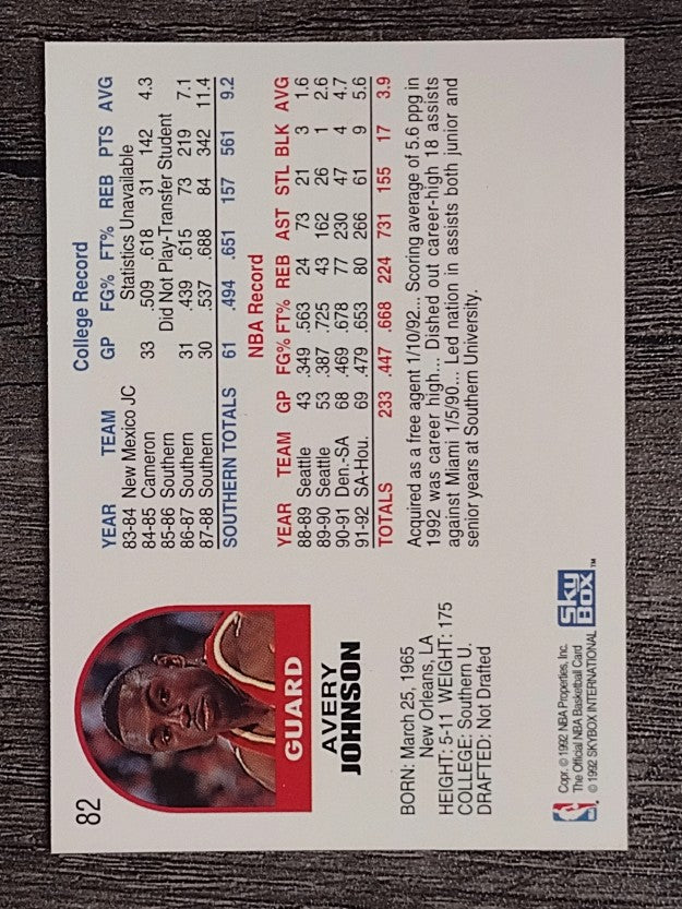 1992-93 Hoops #82 Avery Johnson