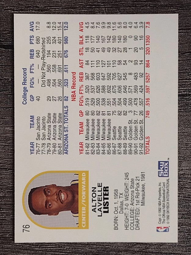 1992-93 Hoops #76 Alton Lister