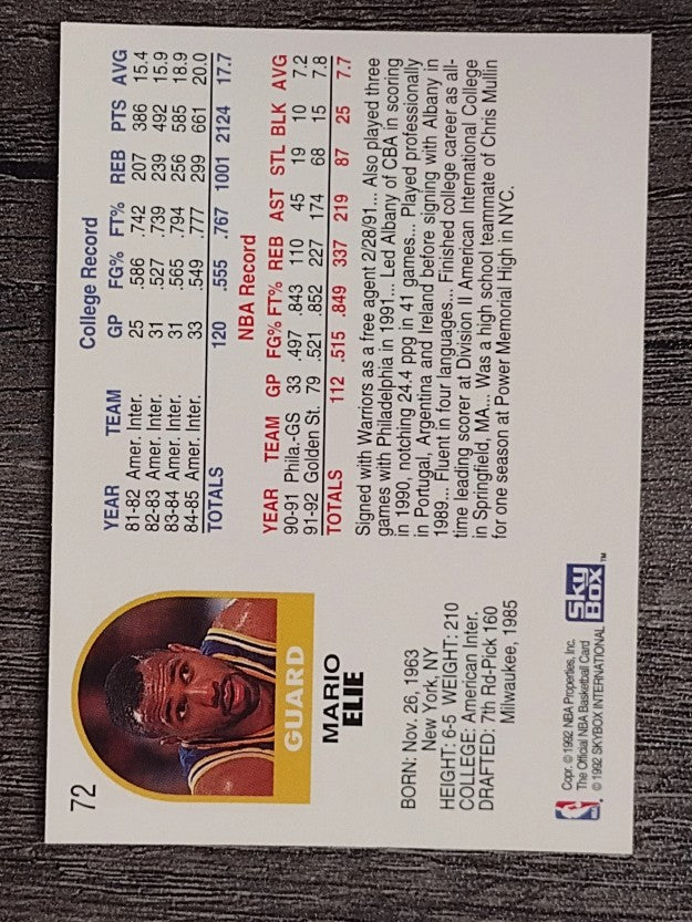 1992-93 Hoops #72 Mario Elie