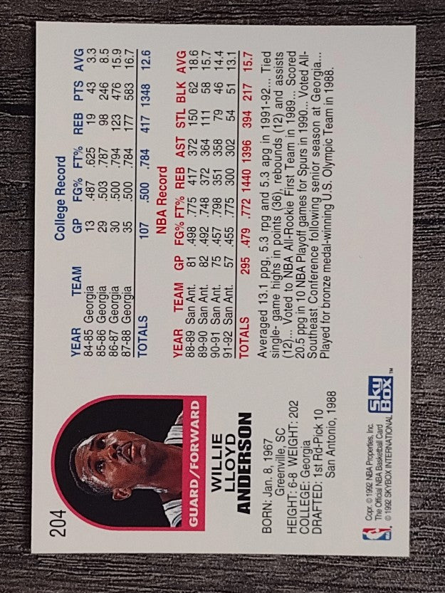 1992-93 Hoops #204 Willie Anderson