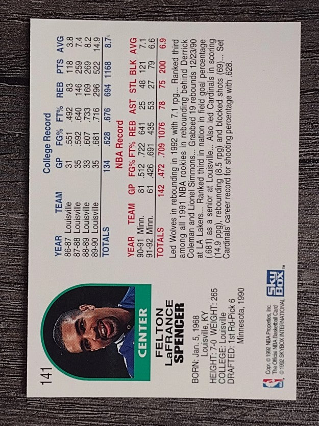 1992-93 Hoops #141 Felton Spencer