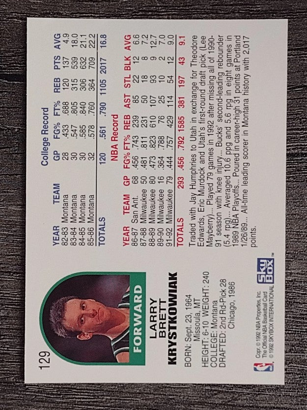 1992-93 Hoops #129 Larry Krystkowiak