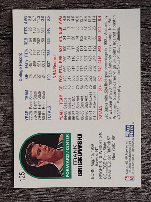 1992-93 Hoops #125 Frank Brickowski