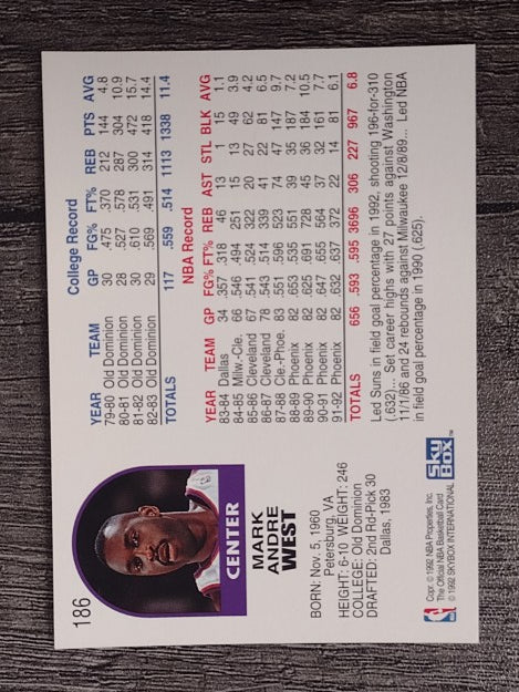 1992-93 Hoops #186 Mark West