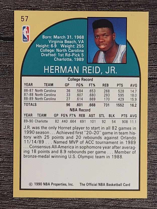 1990-91 Hoops #57 J.R. Reid RC