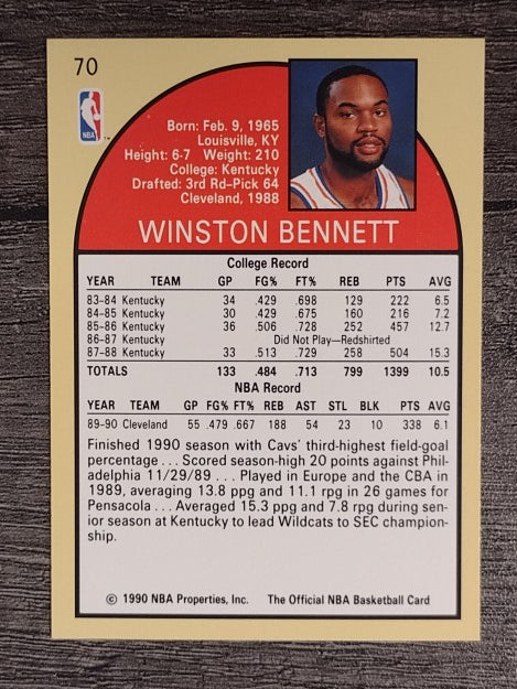 1990-91 Hoops #70 Winston Bennett