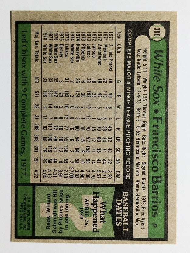 1979 Topps #386 Francisco Barrios (EXMT)