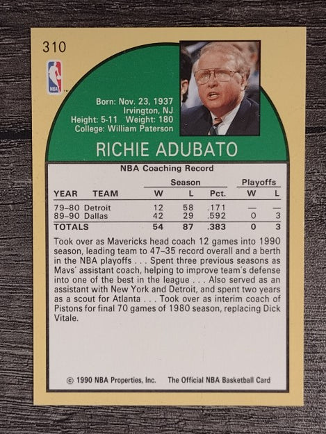1990-91 Hoops #310 Richie Adubato CO