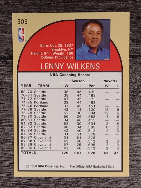 1990-91 Hoops #309 Lenny Wilkens CO