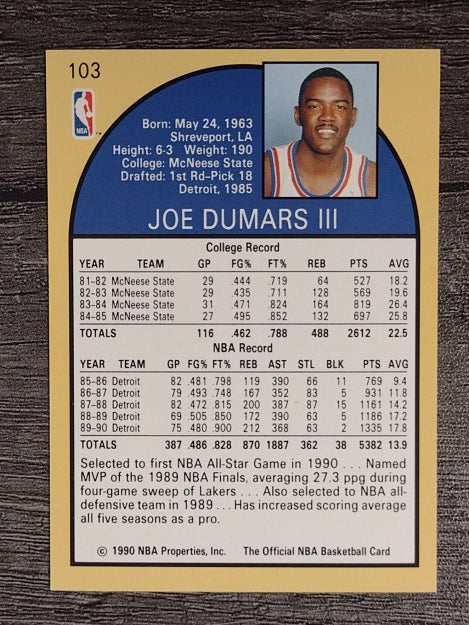1990-91 Hoops #103 Joe Dumars