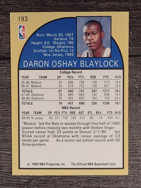 1990-91 Hoops #193 Mookie Blaylock RC