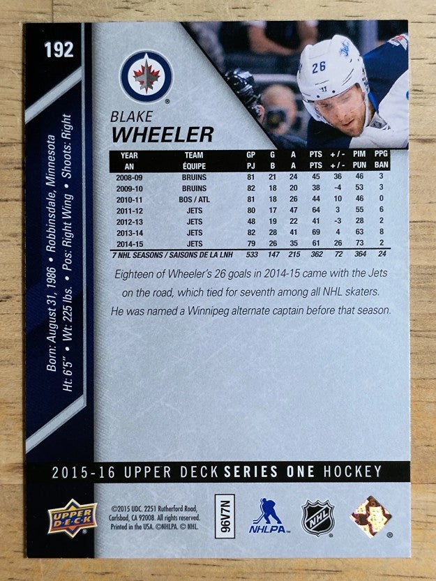 2015-16 Upper Deck #192 Blake Wheeler