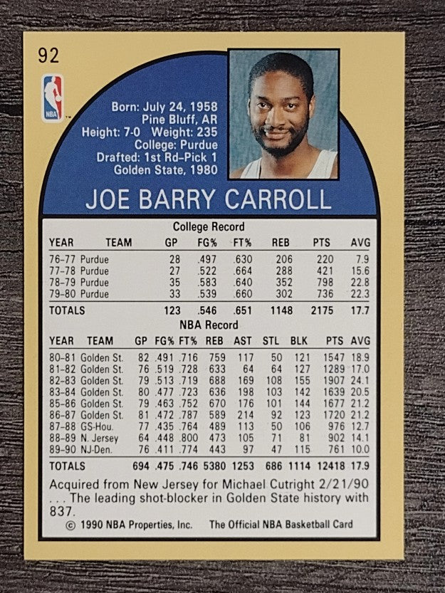 1990-91 Hoops #92 Joe Barry Carroll SP