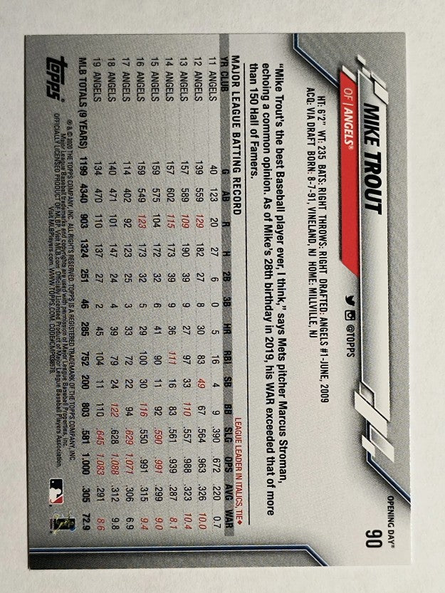 2020 Topps Opening Day #90 Mike Trout