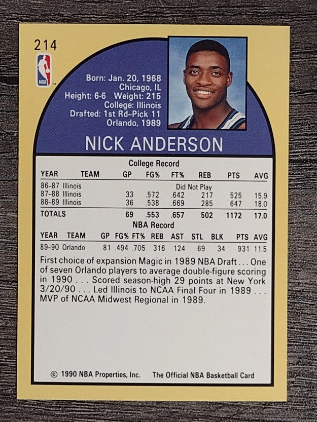 1990-91 Hoops #214 Nick Anderson RC