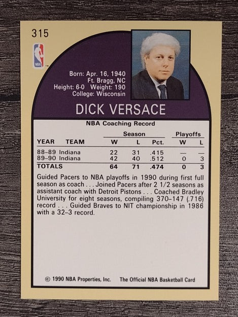 1990-91 Hoops #315 Dick Versace CO