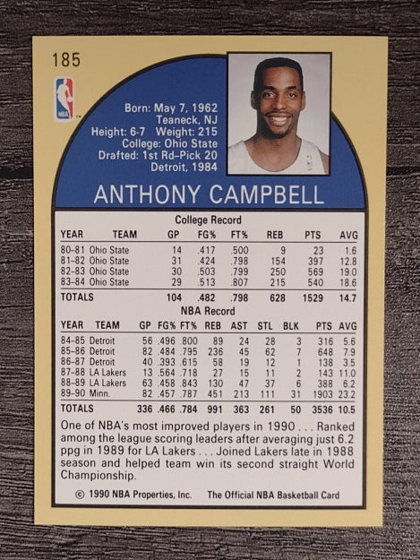 1990-91 Hoops #185 Tony Campbell