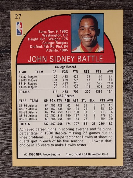 1990-91 Hoops #27 John Battle