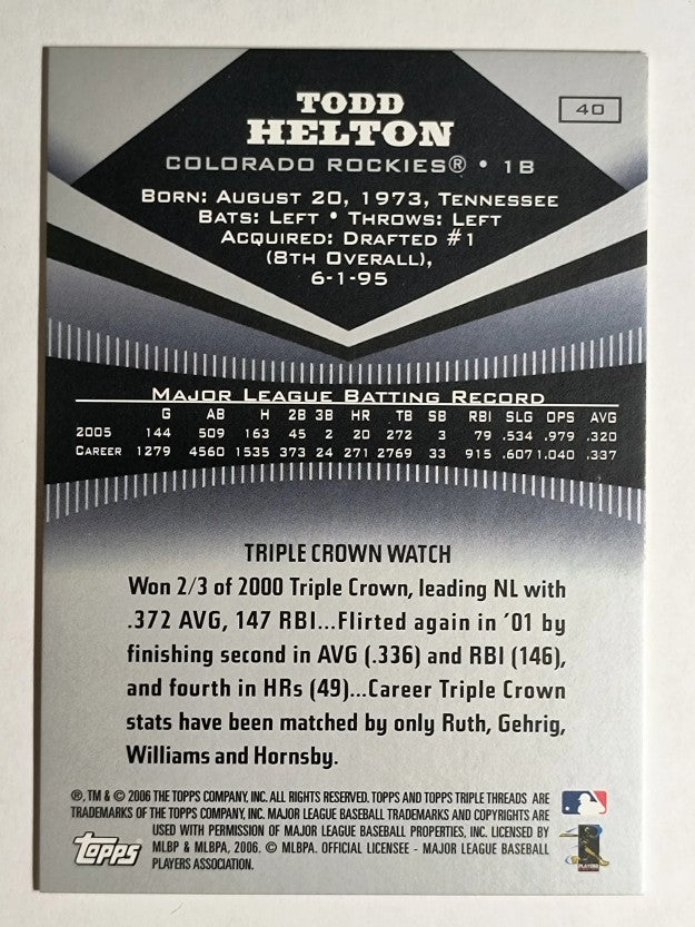 2006 Topps Triple Threads #40 Todd Helton