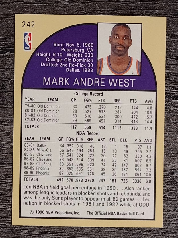 1990-91 Hoops #242 Mark West