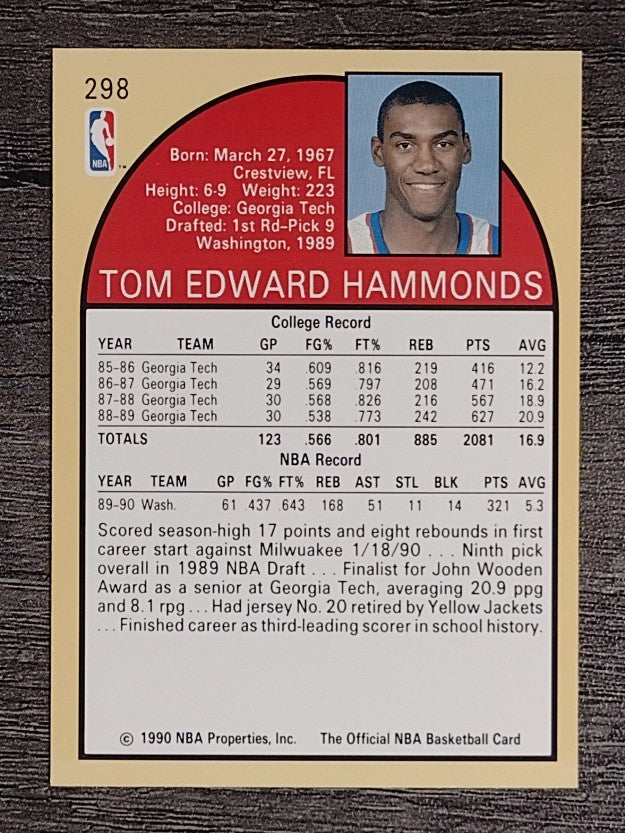 1990-91 Hoops #298A Tom Hammonds RC/No rookie logo on front