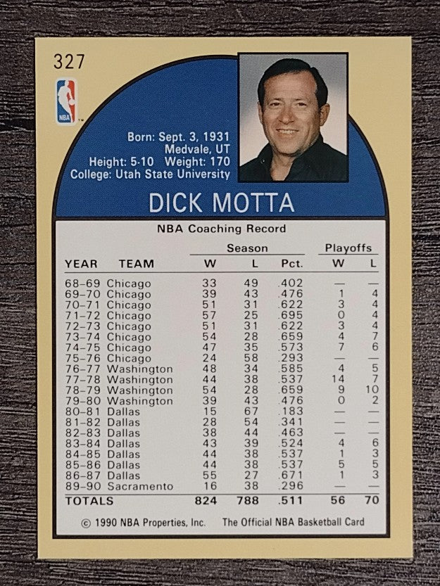1990-91 Hoops #327 Dick Motta CO