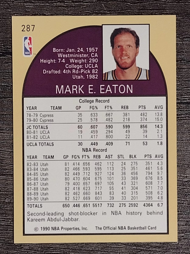 1990-91 Hoops #287 Mark Eaton