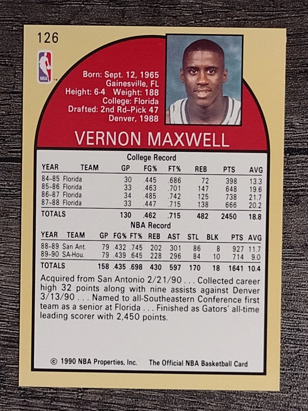1990-91 Hoops #126 Vernon Maxwell