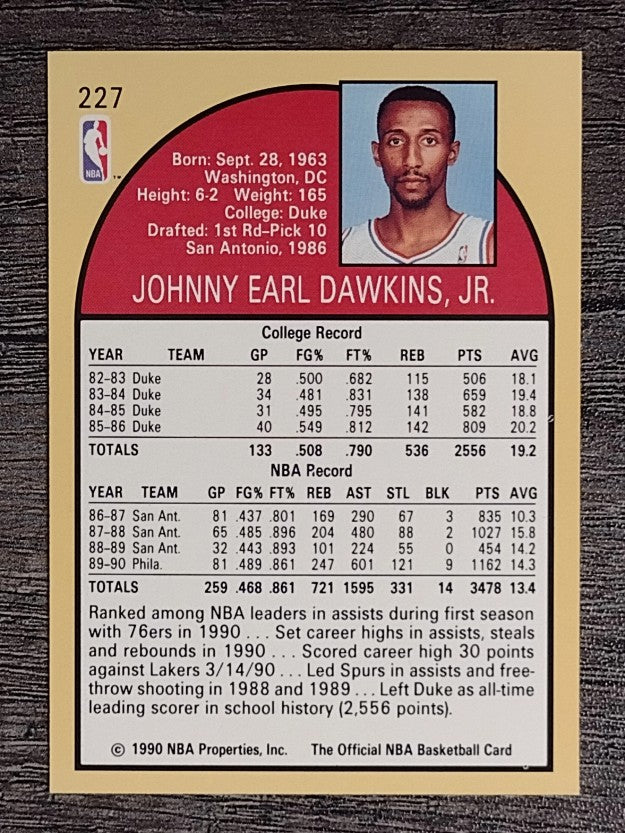 1990-91 Hoops #227 Johnny Dawkins