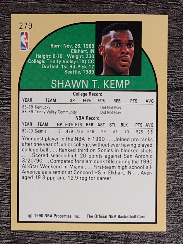 1990-91 Hoops #279 Shawn Kemp RC