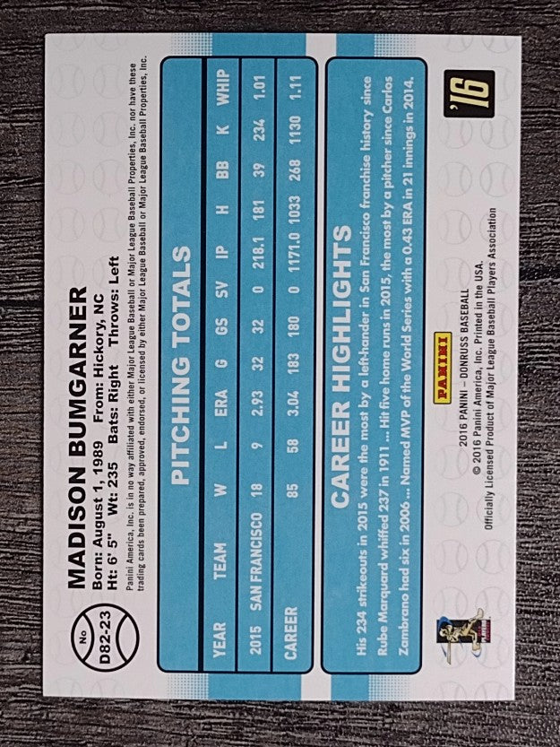 2016 Donruss '82 #23 Madison Bumgarner