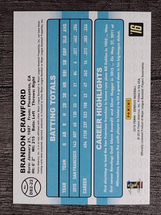 2016 Donruss '82 #22 Brandon Crawford