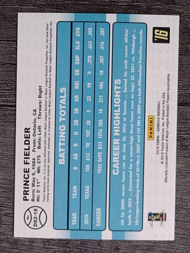 2016 Donruss '82 #18 Prince Fielder