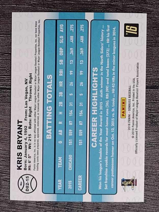 2016 Donruss '82 #15 Kris Bryant