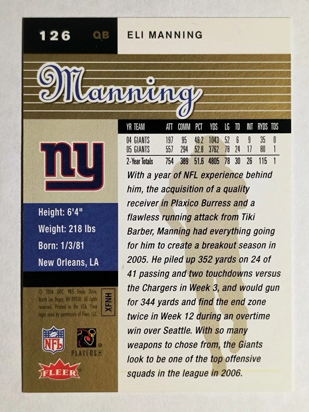 2006 Ultra Gold Medallion #126 Eli Manning