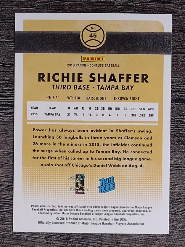 2016 Donruss #45 Richie Shaffer RR RC