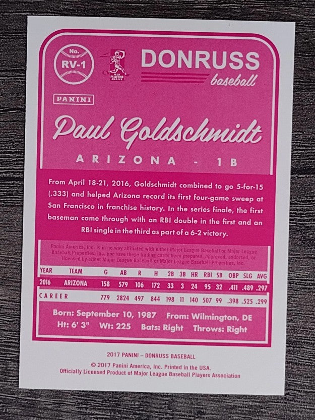 2017 Donruss '83 Retro Variations Magenta Back #RV1 Paul Goldschmidt