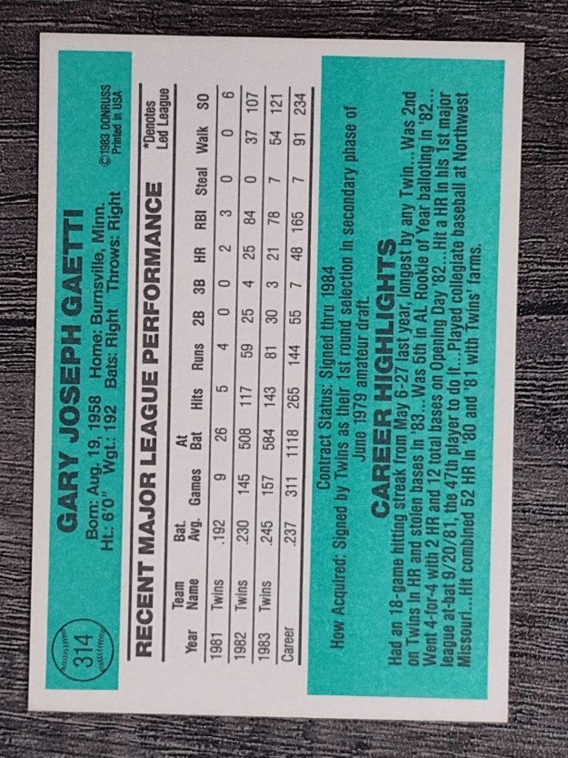 1984 Donruss #314 Gary Gaetti