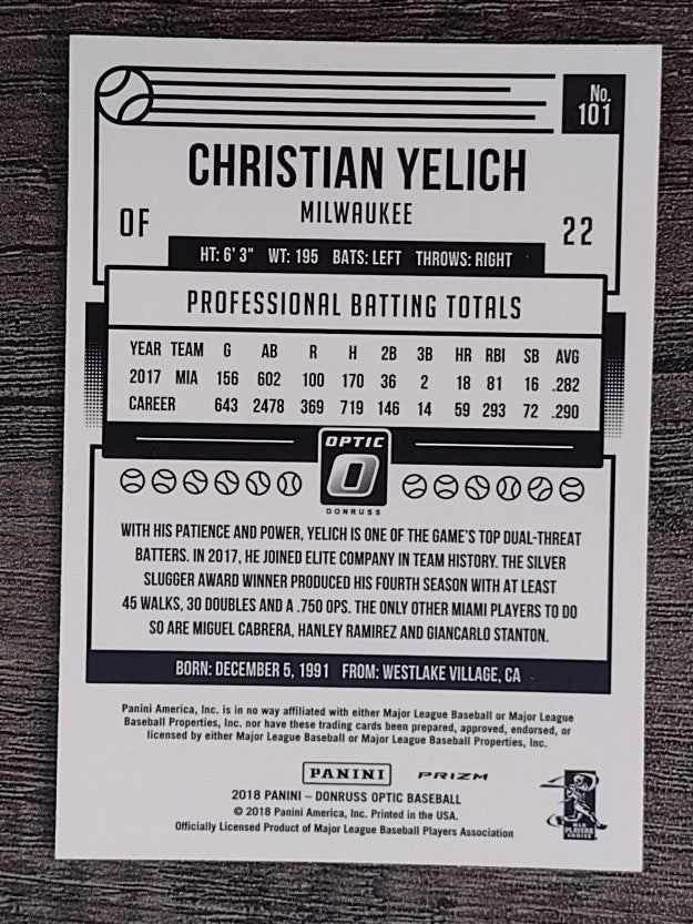2018 Donruss Optic Red and Yellow #101 Christian Yelich