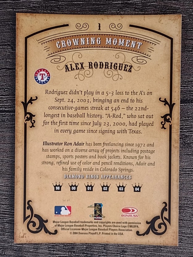 2004 Diamond Kings #1 Alex Rodriguez