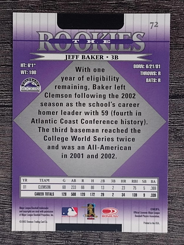 2002 Donruss Rookies #72 Jeff Baker RC