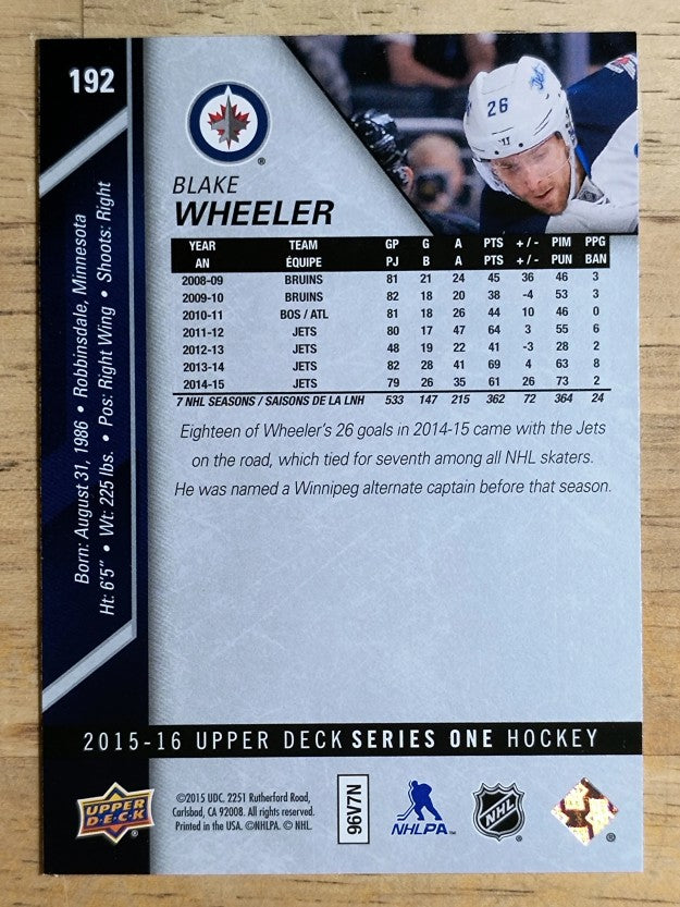 2015-16 Upper Deck #192 Blake Wheeler