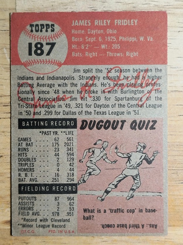 1953 Topps #187 Jim Fridley (EX)