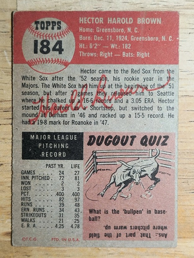 1953 Topps #184 Hal Brown RC (VGEX)